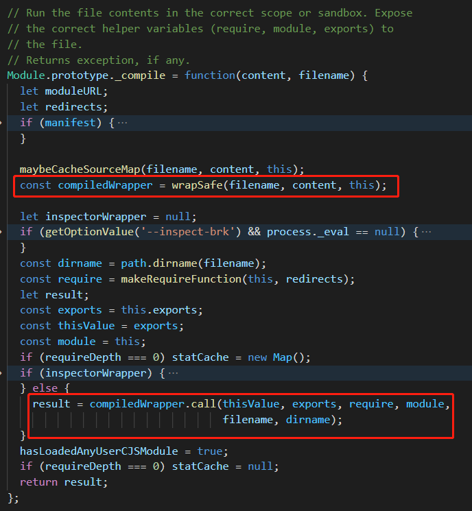 nodejs中的module类编译过程中执行字符串形式代码的方法